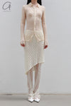 Un Morceau elastic lace oblique blooming half skirt UM231XZ11 light yellow PUM40